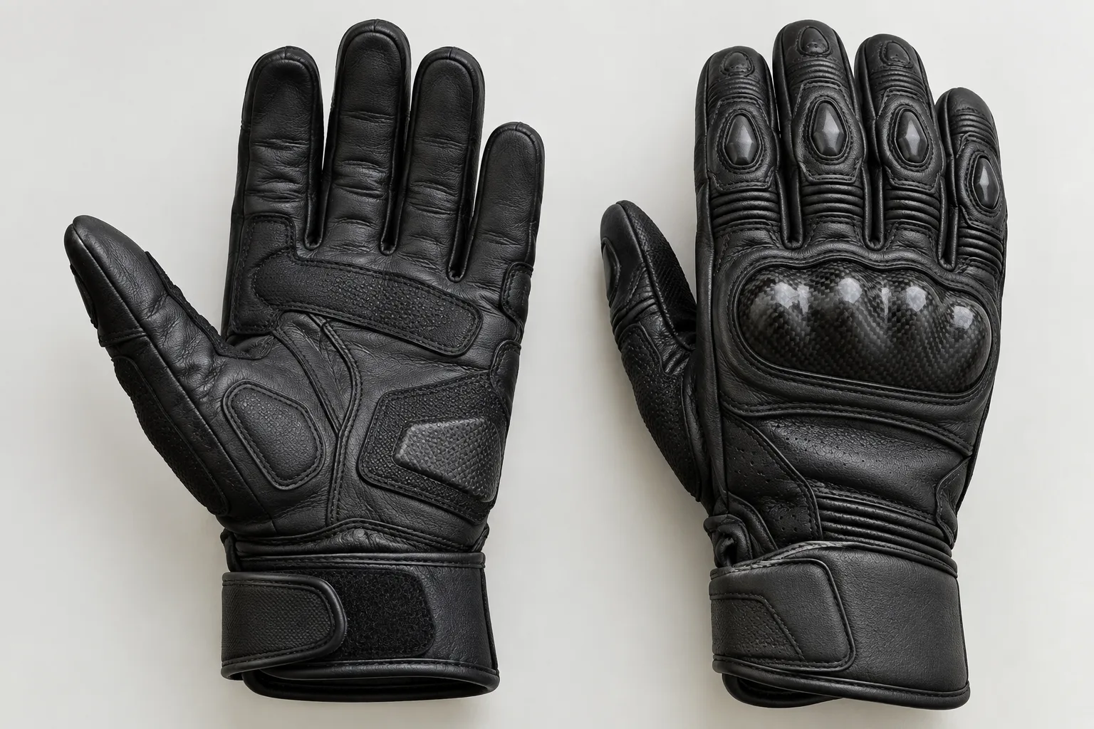 Gants de moto urbains montrant le renfort de paume, les côtés et la coque des articulations.