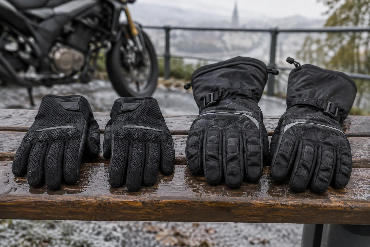 Une paire de gants ventilés et une paire de gants d’hiver posées côte à côte.