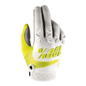 Gants cross 100% Airmatic blancs et verts, modèle de motocross en taille S