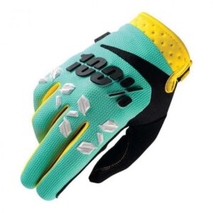 Gants cross 100% AIRMATIC verts et jaunes avec patchs de protection