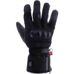 Gants chauffants Helstons Ecko Men noirs en cuir et tissu, manchette longue