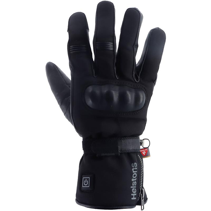 Gants chauffants Helstons Ecko Men noirs en cuir et tissu, manchette longue